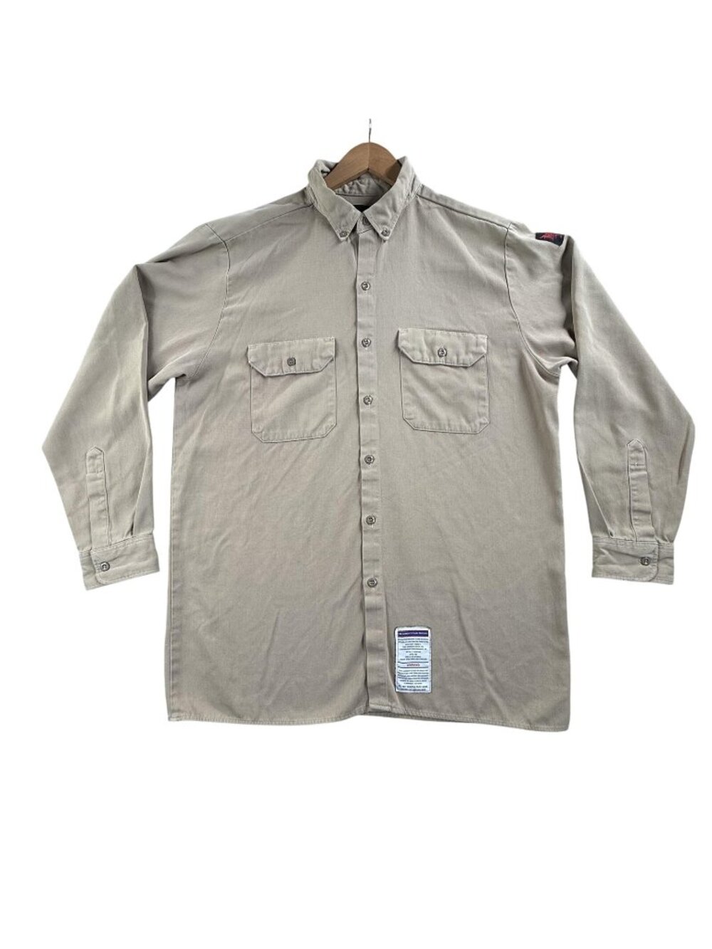 DRIFIRE Shirt Mens XL Beige Solid Flame Resistant Button Up Workwear FR Twill